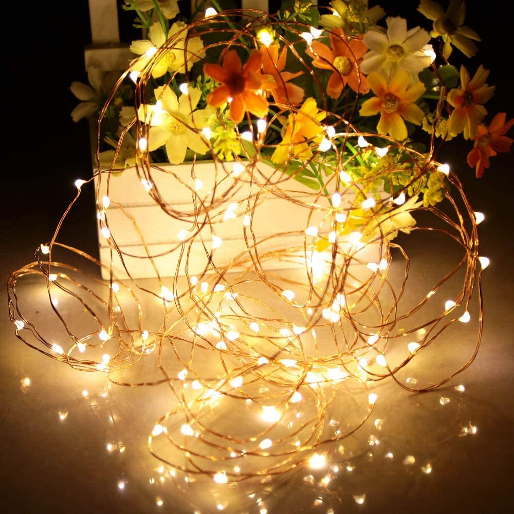 Led Fairy Lights Battery Operated, 1 Pack Mini Battery Powered Copper Wire Starry Fairy Lights for Bedroom, Christmas, Parties, Wedding, Centerpiece, Decoration (5M/16Ft Warm White)
