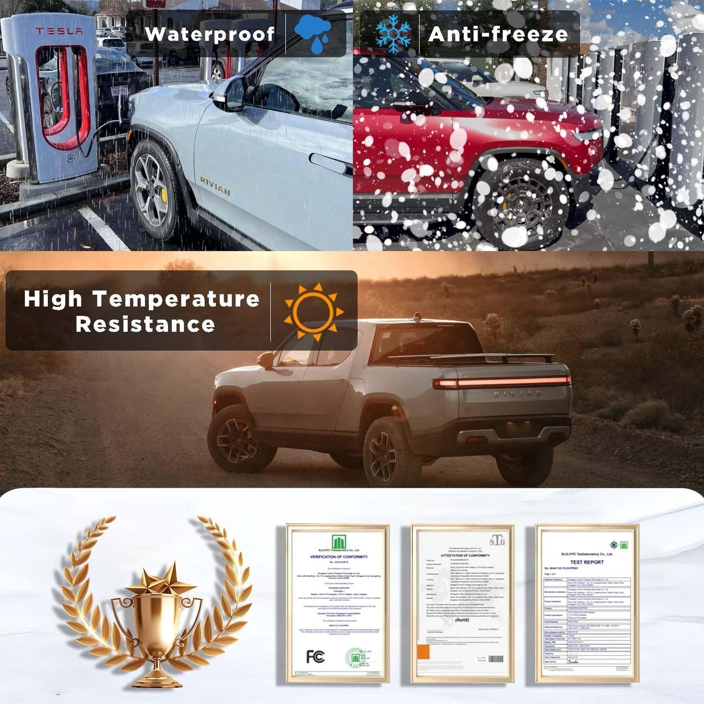 Nacs Supercharger to CCS1 Charging Adapter, [Max 500A, 1000V] Fit for Rivian,Ford,Mustang,Gm Evs,Volvo,Polestar, NACS to CCS Adapter, Tesla Supercharger Adapter,Fit for Tesla V1/V2/V3/V4 DC