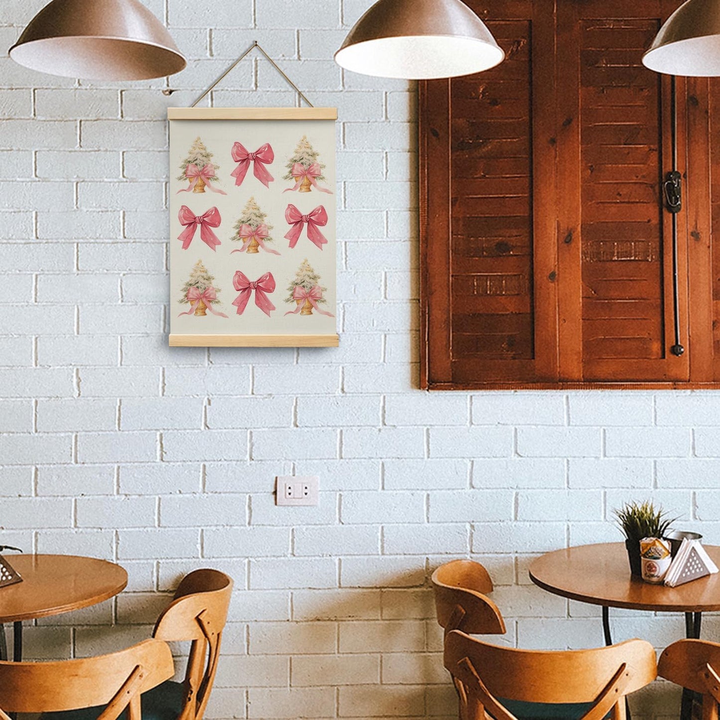 Pink Christmas Wooden Poster Hanger Frame 12.5X17 Inch,Pink Coquette Christmas Poster Hanger Frame,Pink Christmas Decorations,Coquette Pink Bow Christmas Decor