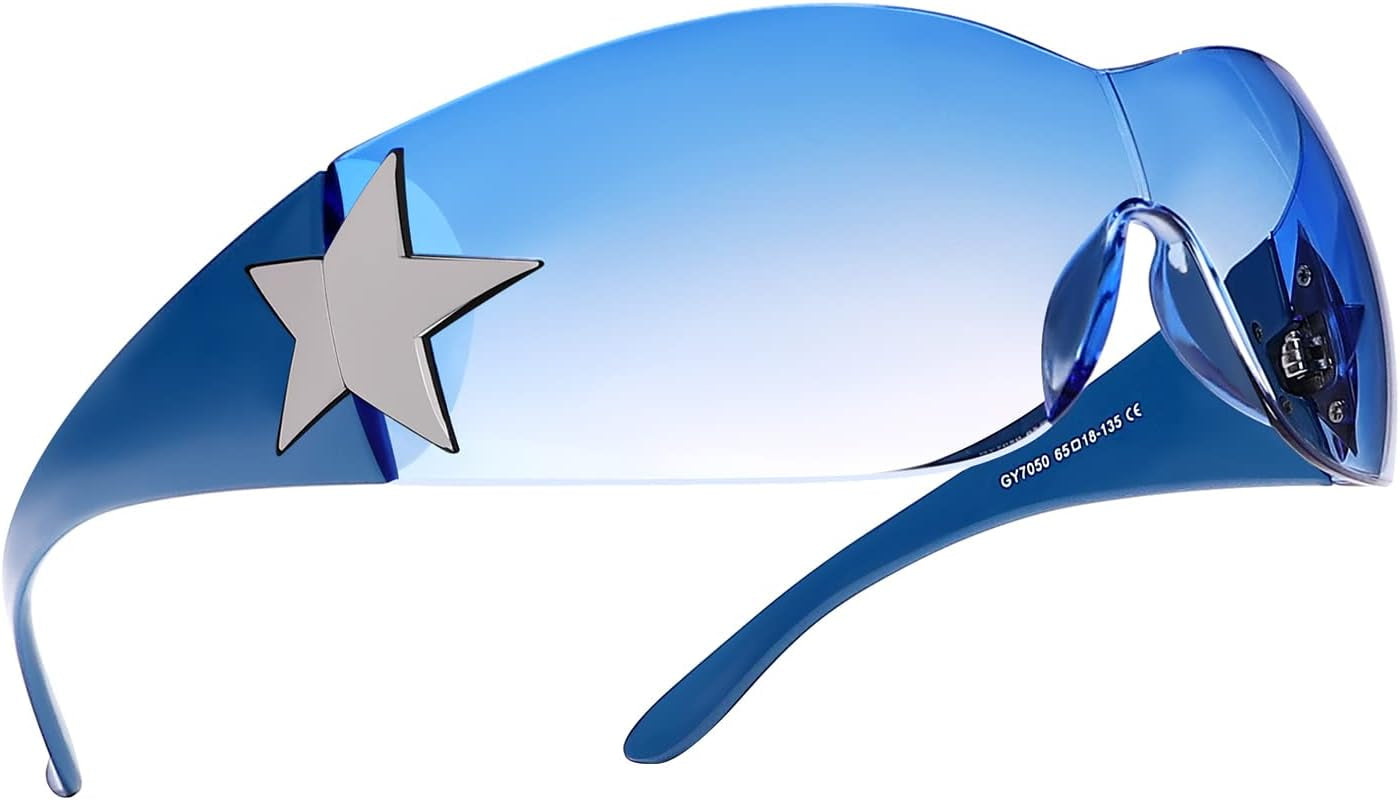 Rimless Y2K Sunglasses for Women Men,Trendy Shield Wrap around Sunglasses Oversized Fashion Frameless Sun Glasses