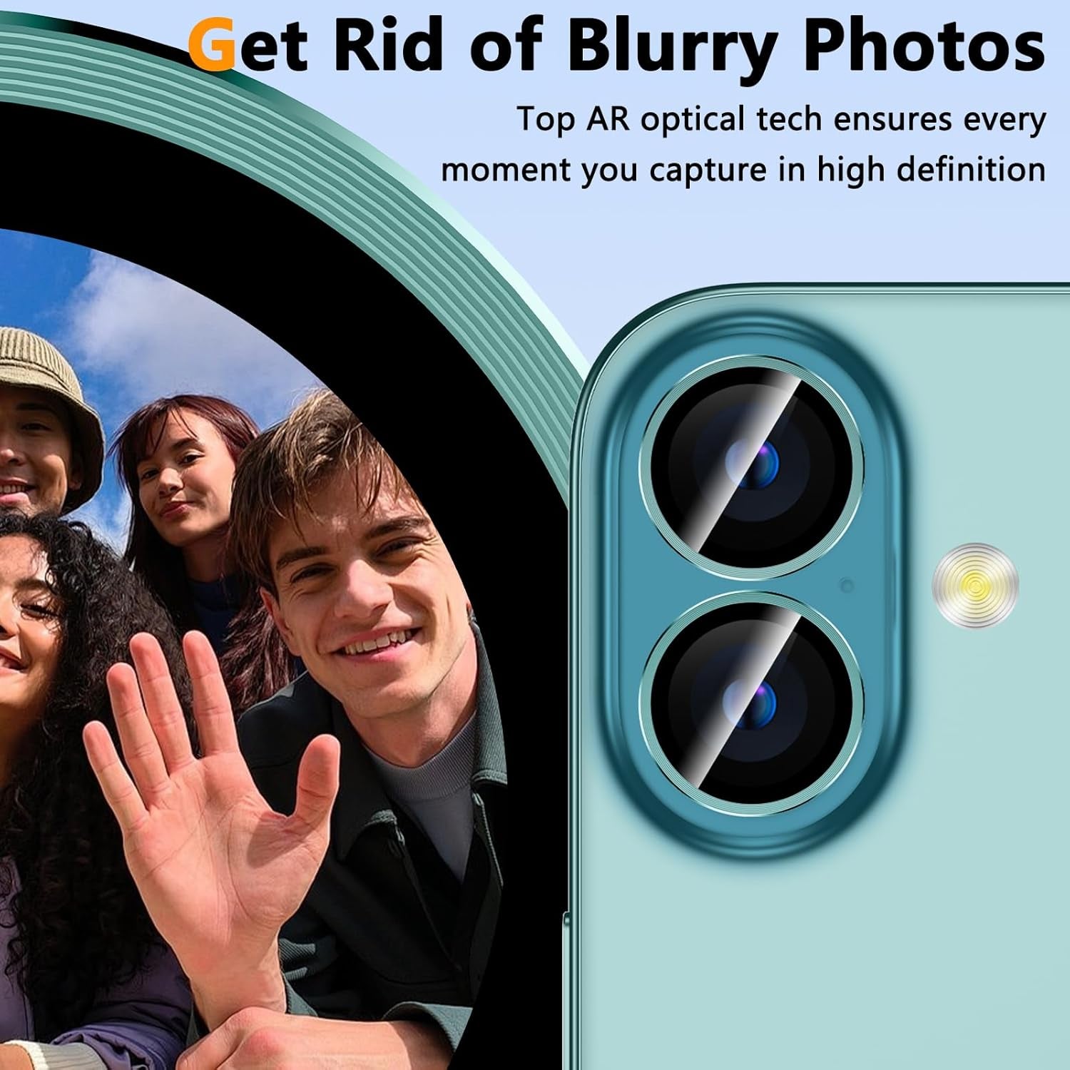 for Iphone 16 Plus/Iphone 16 Camera Lens Protector, Individual anti Scratch Metal Ring Tempered Glass Camera Screen Protector for Iphone 16 Accessories, Case Friendly (Teal)