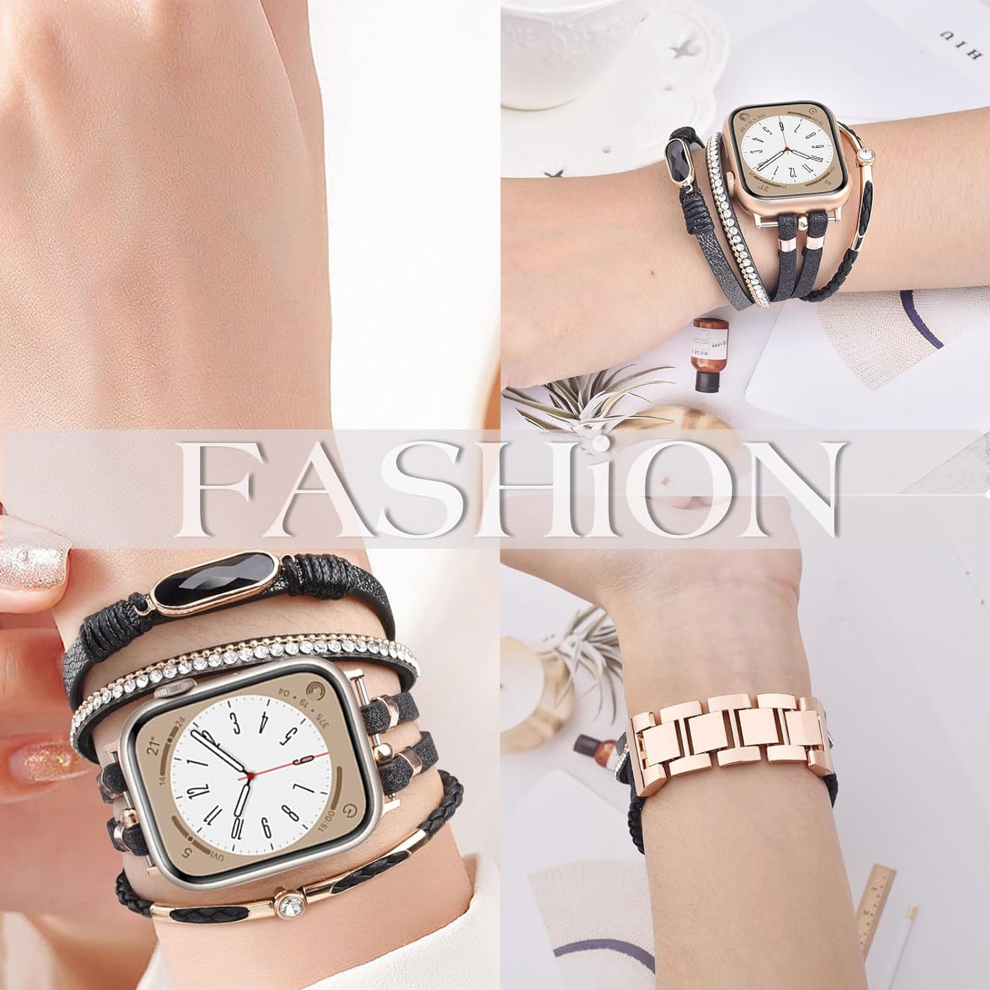 Boho Leather Bracelet Compatible with Apple Watch Band 38Mm 40Mm 41Mm Women, Adjustable Iphone Watch Bands Fancy Jewelry Multilayer Strap Wrap for Iwatch Bands Series 9 8 7 6 5 4 3 2 1 SE