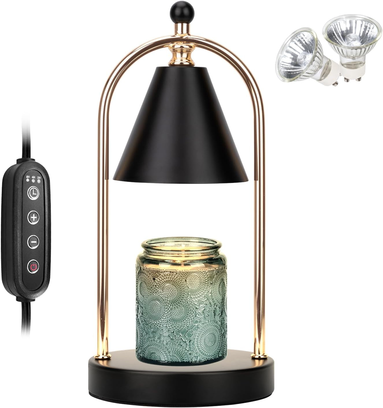Candle Warmer Lamp with Timer, Electric Black Candle Warmer Light for Bedroom, Dimmable Wax Melts Warmer for Candle Jars, Home Decor beside Lamp Gifts for Women (2 Bulbs Included)
