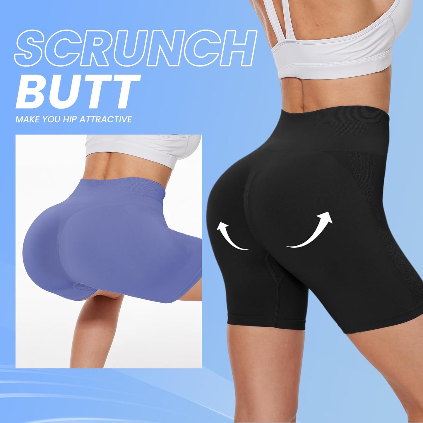 High Waisted Biker Shorts for Women - 8"/5"/3" Soft Black Spandex Shorts for Workout Volleyball Yoga Dance