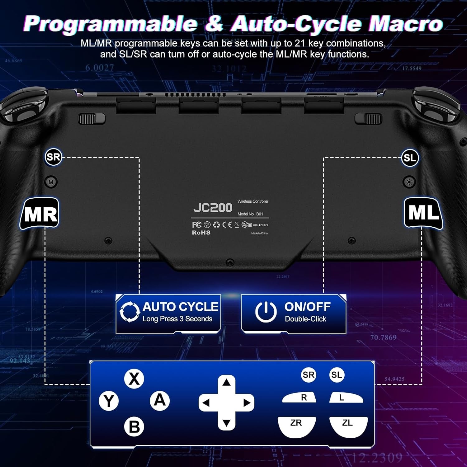 Switch Controllers for Nintendo Switch/Oled Controller, Switch Wireless Pro Controller One-Piece Joypad, Full-Size Ergonomic Handheld Mode Controller with Battery/Rgb/Turbo/Programming(Black)