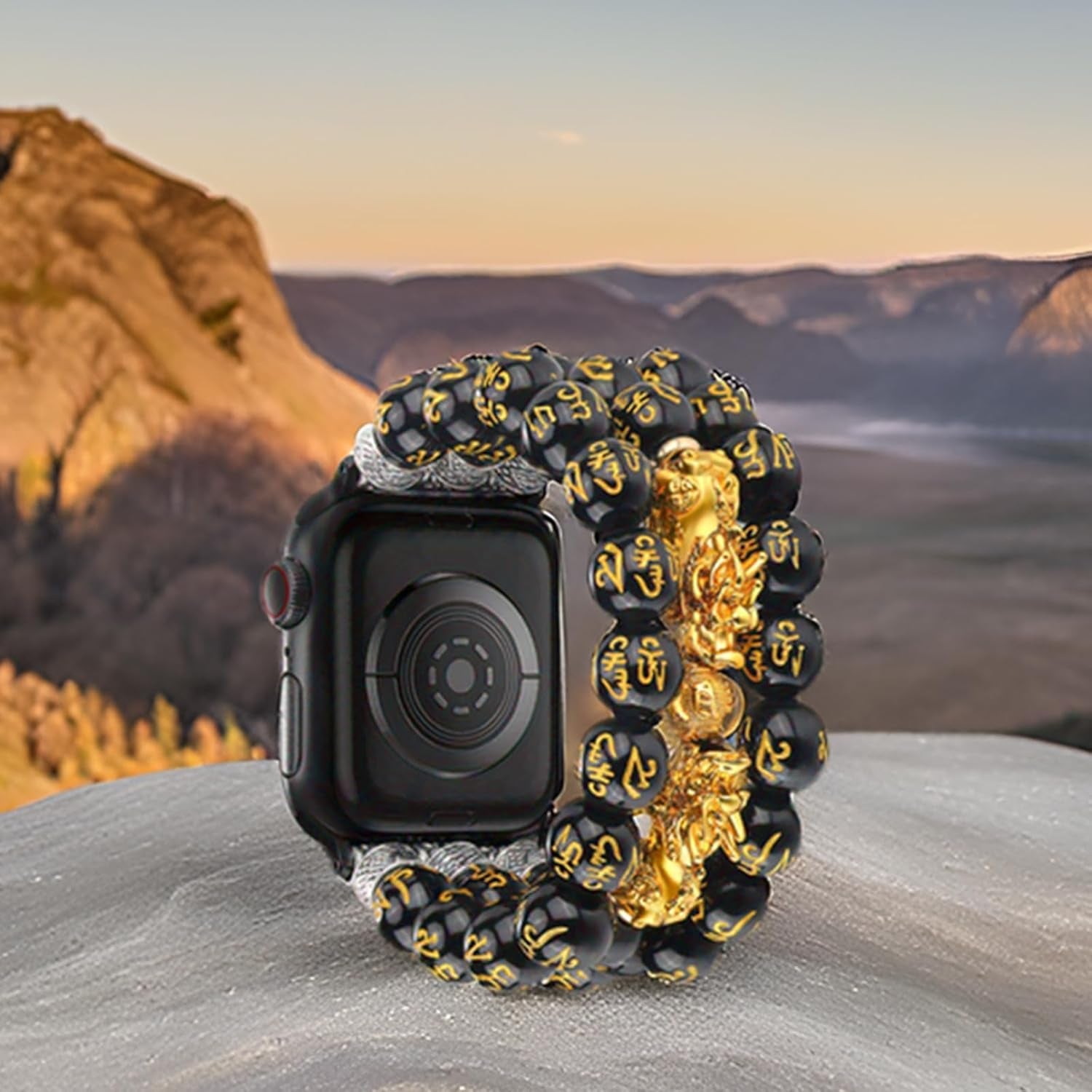 Fengshui Bracelet Compatible with Apple Watch Bands for Men Women 42Mm 41Mm 40Mm 38Mm 49Mm 46Mm 45Mm 44Mm, Beaded Stretchy Pixiu Apple Watch Strap Lucky Black Iwatch Band Series 10 9 8 7 6 5 4 3 2 1 SE Ultra 2