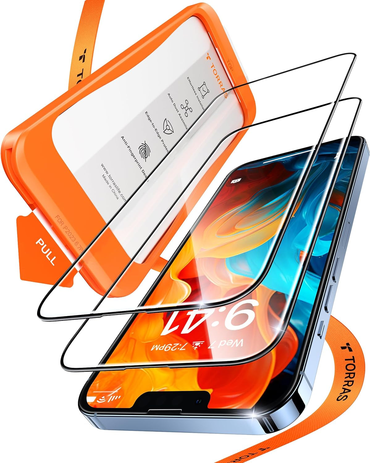 12FT Military-Grade Shatterproof for Iphone 16E Screen Protector 2025 [9H+ Durable＆ One-Pull Installation] Full Coverage Fit Tempered Glass Screen Protector 16E 6.1″ 2 Pack