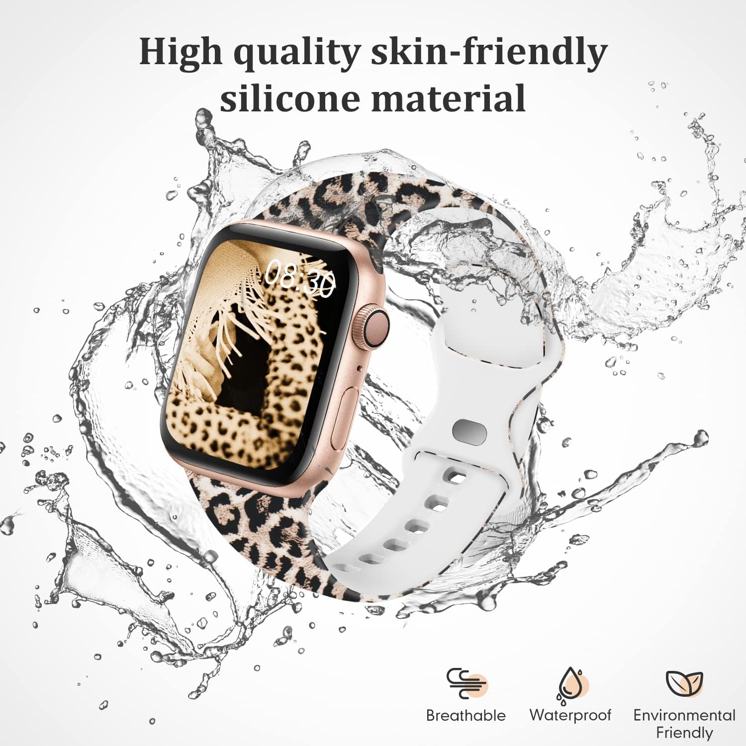 Bands Compatible with Apple Watch 38Mm 40Mm 41Mm 42Mm 44Mm 45Mm, Replacement Silicone Pattern Printed Sport Strap for Iwatch Series 8/7/6/5/4/3/2/1 SE Women Men, Leopard