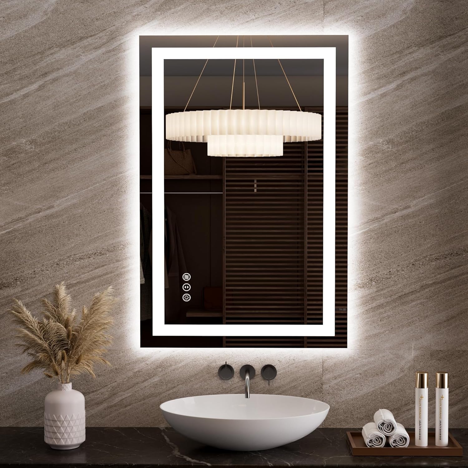 60”X30“ RGB LED Bathroom Mirror with Lights for Bathroom, Anti-Fog, Dimmable，Multiple Light Modes, RGB Backlit + Front Light, Memory Function, Tempered Glass