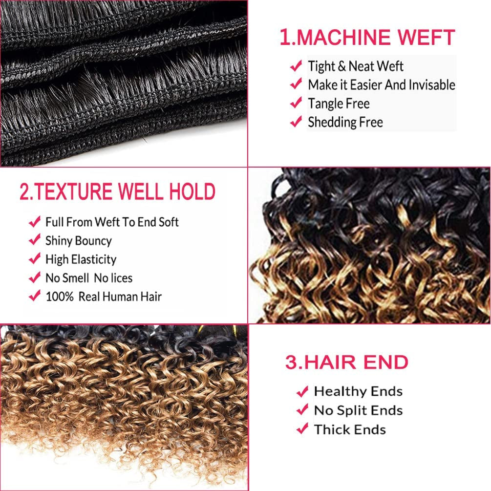 Kinky Curly Bundles Human Hair Bundles 8 Inches Curly Human Hair 4 Bundles 1B/30# Afro Weave Bundles Brazilian Virgin Human Hair 50 Gram/Bundle (8 8 8 8, 1B 30#) …