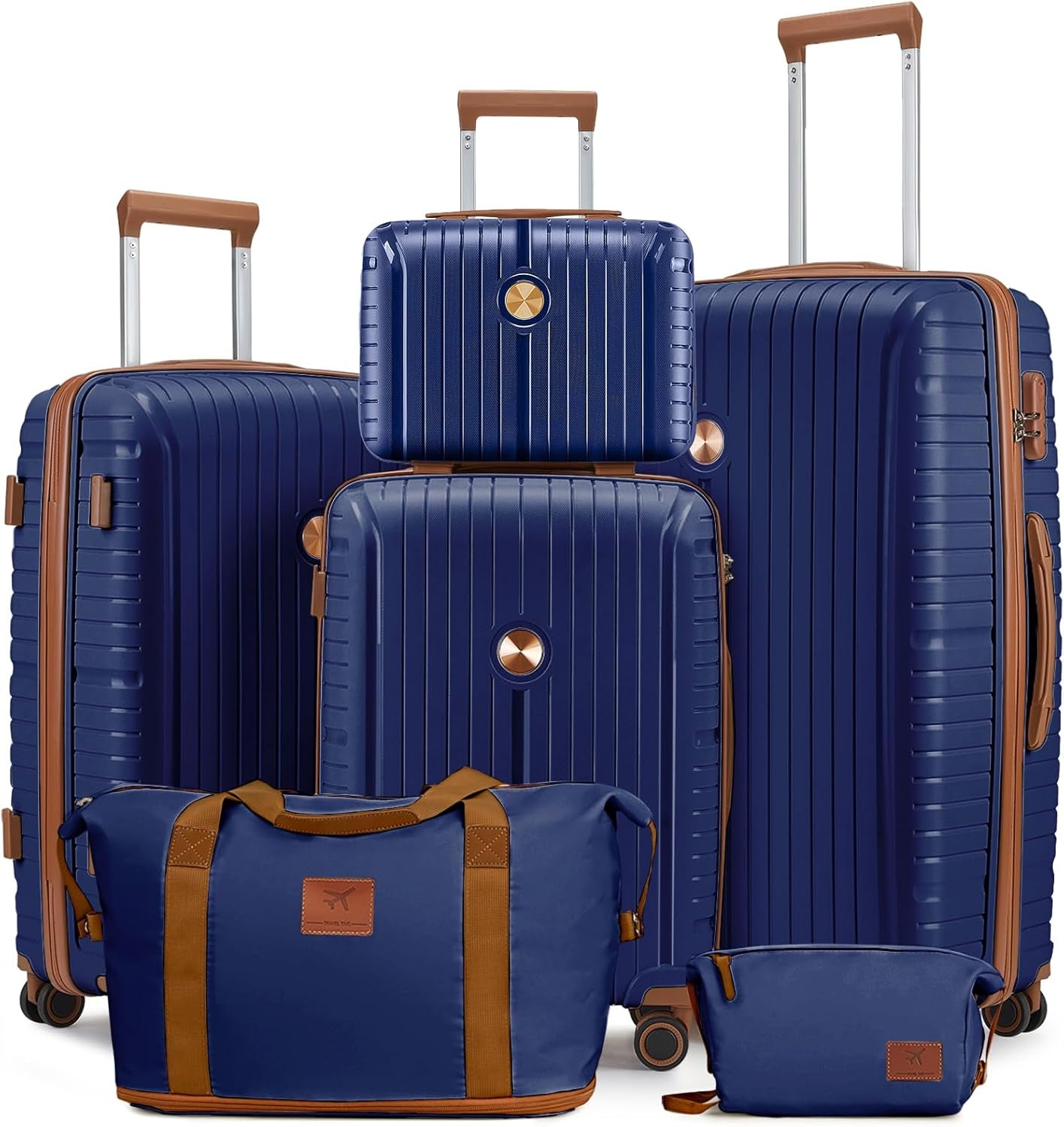 Luggage Sets 5 Piece Suitcase Set, PP Hardshell Carry on Suitcase Set, Travel Suitcases with Double Spinner Wheels and TSA Lock, Black Brown