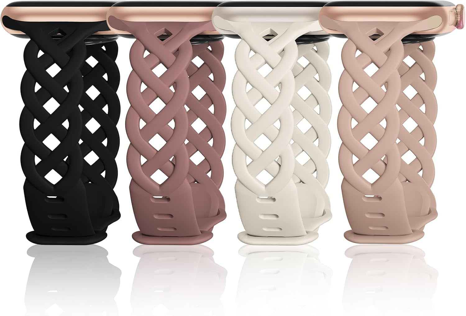 Slim Silicone Bands Compatible with Apple Watch Band 40Mm 38Mm 41Mm 44Mm 45Mm 42Mm Women Floral Breathable Braided Lace Thin Sport Strap Replacement Wristbands for Iwatch SE Series 9 8 7 6 5 4 3 2 1 (Black/Milk Tea/Starlight/Violet Smoke, 38Mm/40Mm/41Mm)