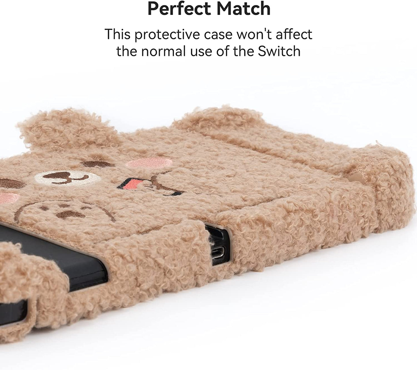 Cute Plush Protective Case Cover Compatible with Switch - Shock-Absorption and Anti-Scratch - Plush Bear (For Switch 2017)