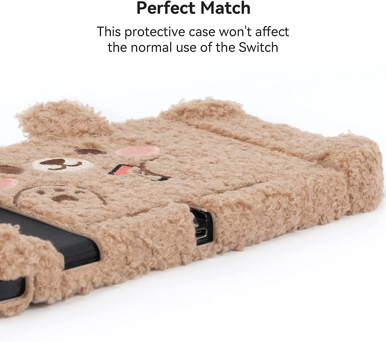 Cute Plush Protective Case Cover Compatible with Switch - Shock-Absorption and Anti-Scratch - Plush Bear (For Switch 2017)