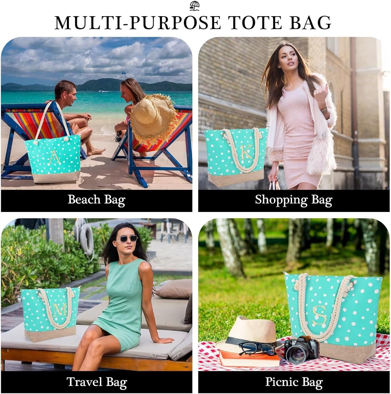 Gifts for Women - Personalized Birthday Gifts for Mom Friend, Travel Gifts Beach Tote Bag & Makeup Bag