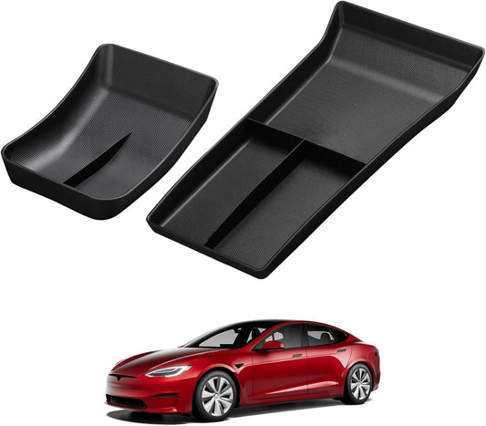 Upgraded Tesla Model S Model X Lower Center Console Organizer Tray, Bottom Console Pad Armrest Storage Box Fit Model S Model S Plaid Model X Model X Plaid Interior Accessories 2022-2025