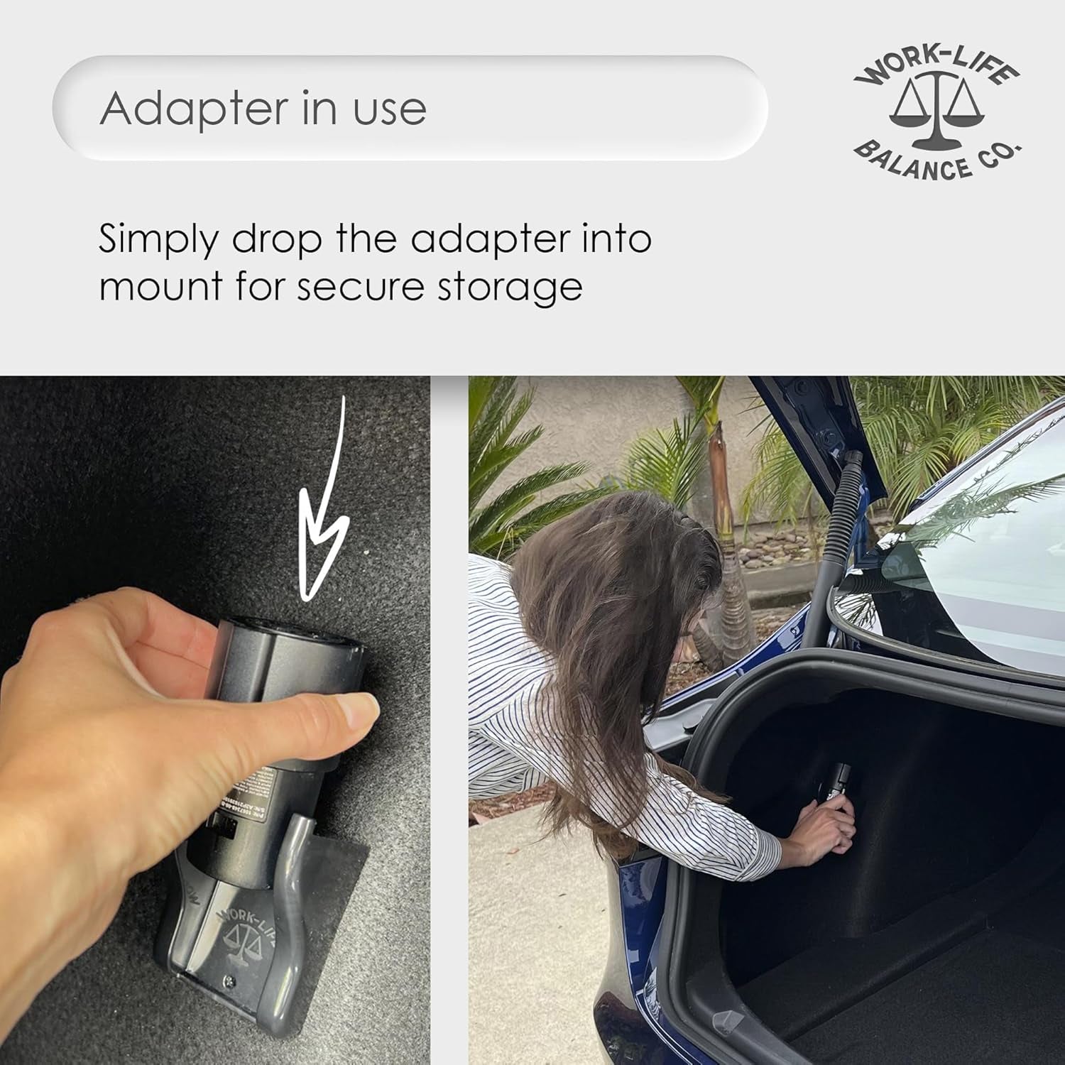 Trunk Mount for Tesla J1772 Charging Adapter, Accessory for Model 3/Y/S/X, Install in Trunk with Grip Tape, Trunk Organizer, No Drilling, Easy in and Out Support