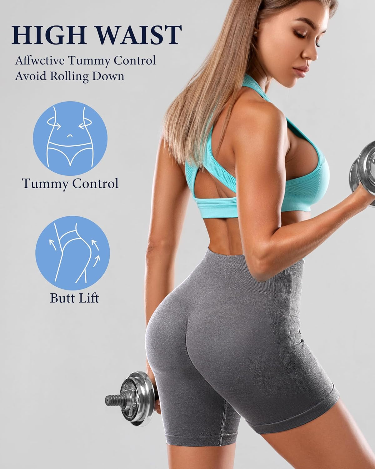 Scrunch Butt Workout Shorts - Women 5" High Waisted Tummy Control Seamless Spandex Short Gym Biker Yoga