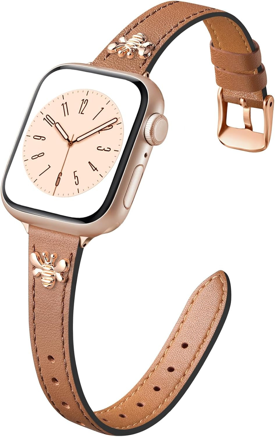 Slim Leather Band Compatible with Apple Watch Bands for Women 40Mm 41Mm 38Mm 42Mm 44Mm 45Mm, Top Grain Genuine Soft Leather Band with Charms for Iwatch Bands Women Series SE 9 8 7 6 5 4 3 2 1