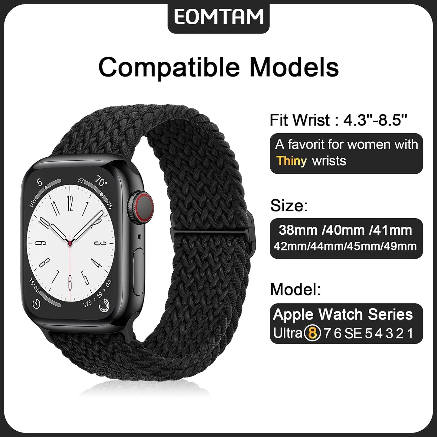 5 Pack Braided Stretchy Adjustable Straps Compatible for Apple Watch Band 38Mm 40Mm 41Mm 42Mm 44Mm 45Mm 49Mm for Women Men ,Sport Elastic Nylon Cloth Wristbands for Iwatch Series Ultra 8 SE 7 6