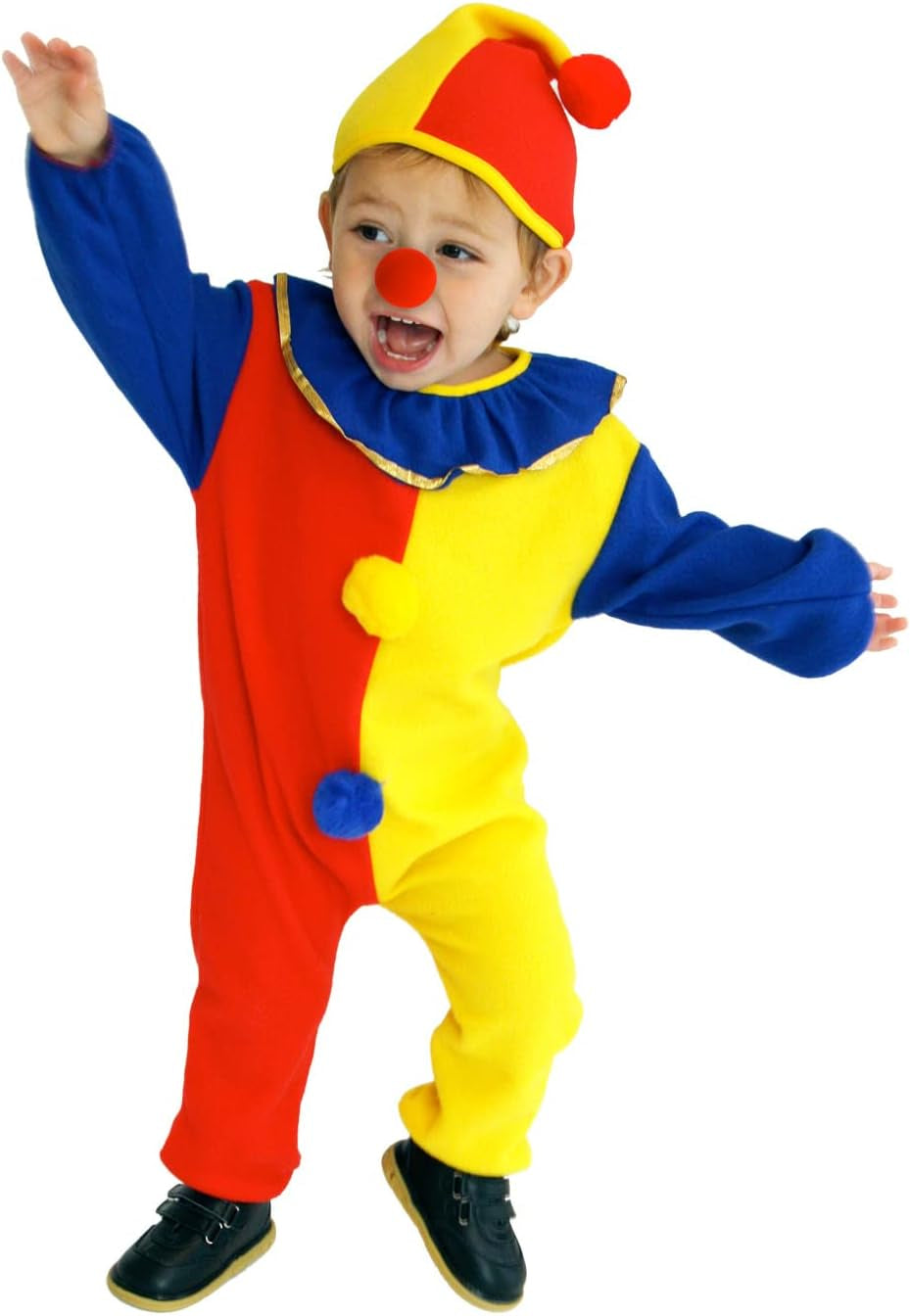 Halloween Costume Kids Child'S Clown Costumes Jumpsuits Kids Dress up with Clown Nose, Clown Hat