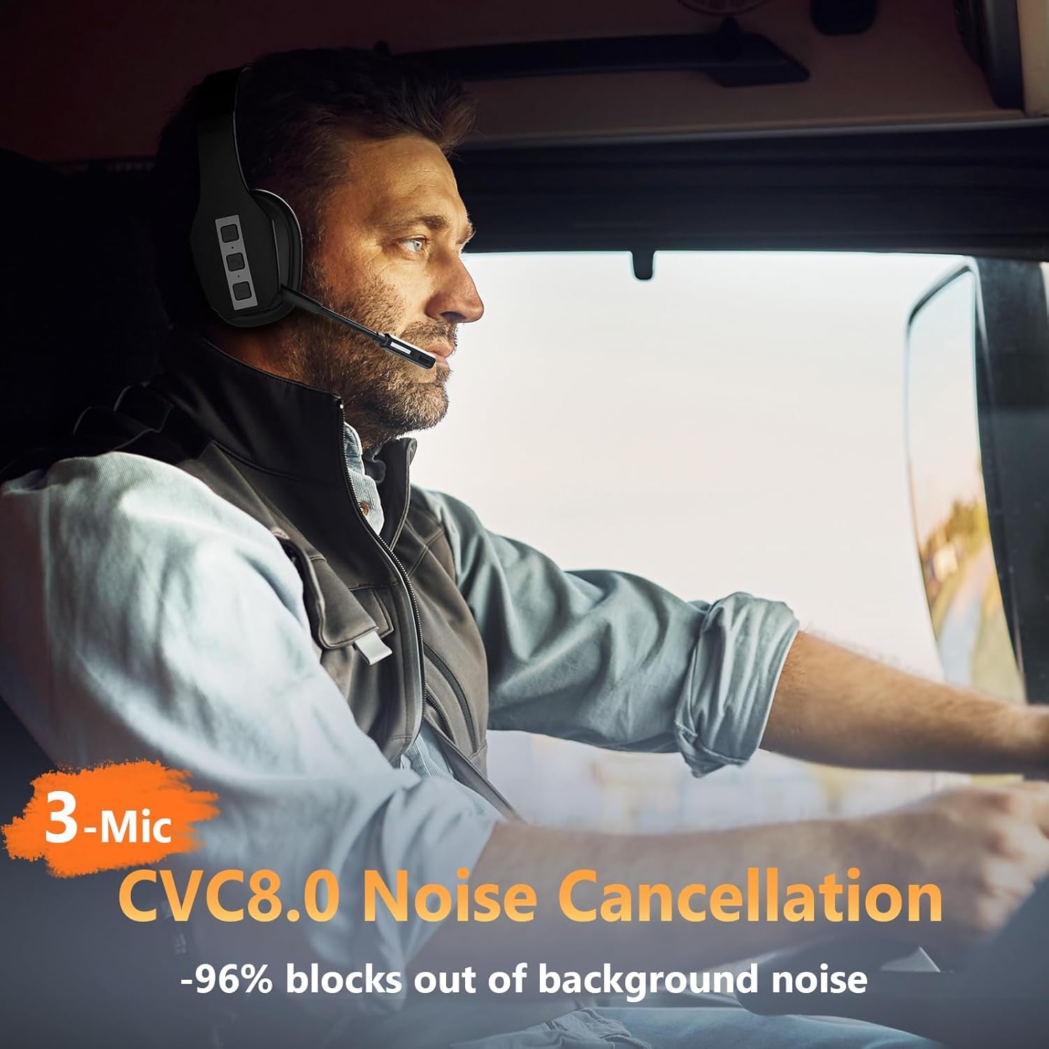 Trucker Bluetooth Headset (JBT600) with Tri-Mic Noise Cancelling, CVC 8.0, Mute Button, 60Hrs Battery Life – Wireless Headset for Truck Drivers, Cell Phones & Office Use TRUCK DRIVER