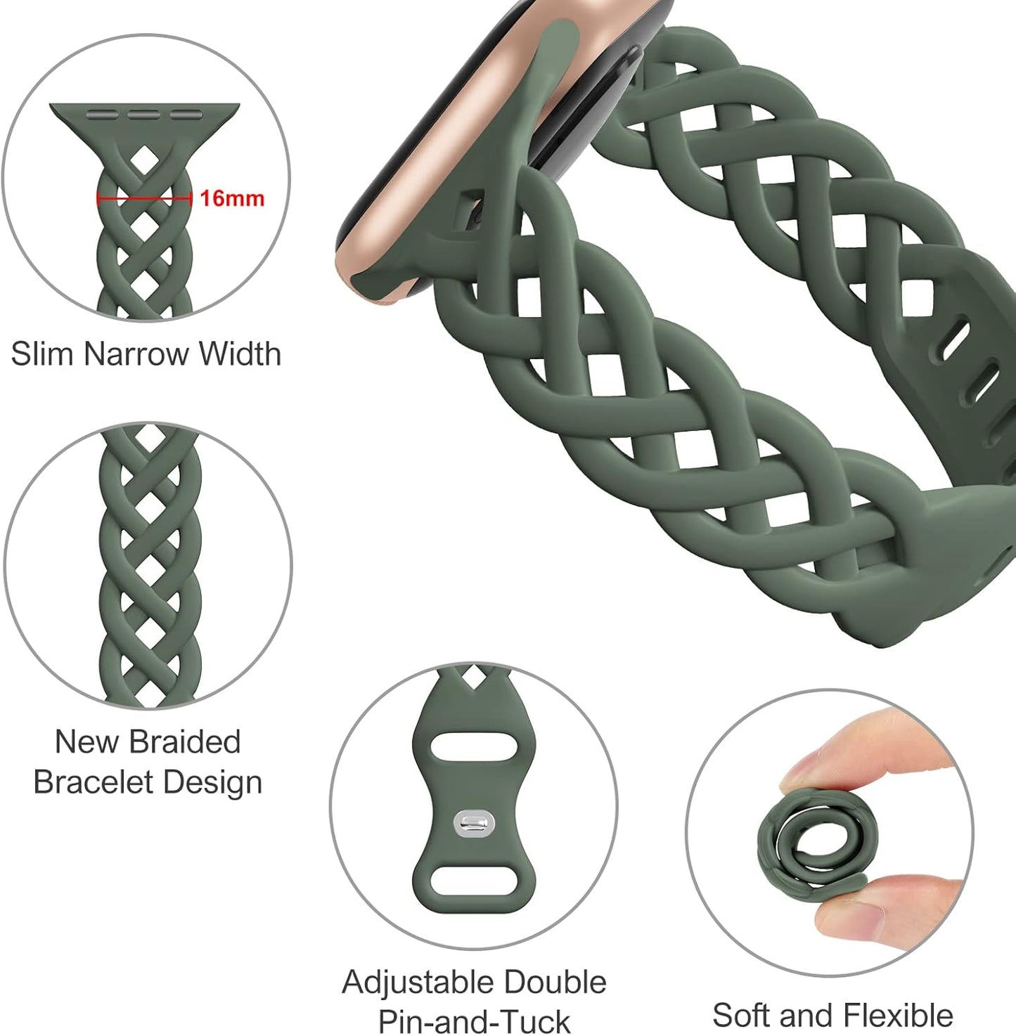 Slim Silicone Bands Compatible with Apple Watch Band 40Mm 38Mm 41Mm 44Mm 45Mm 42Mm Women Floral Breathable Braided Lace Thin Sport Strap Replacement Wristbands for Iwatch SE Series 9 8 7 6 5 4 3 2 1