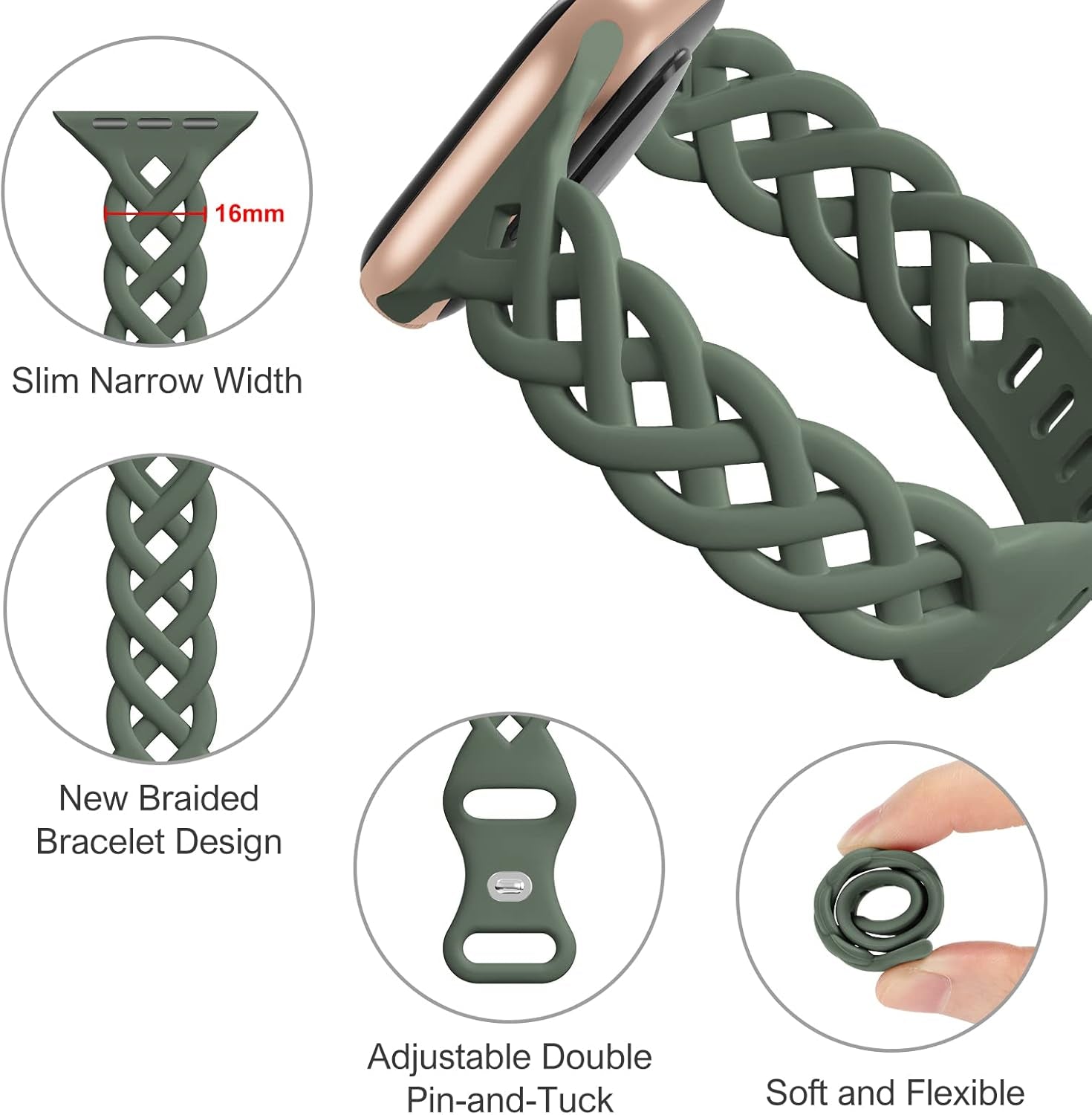 Slim Silicone Bands Compatible with Apple Watch Band 40Mm 38Mm 41Mm 44Mm 45Mm 42Mm Women Floral Breathable Braided Lace Thin Sport Strap Replacement Wristbands for Iwatch SE Series 9 8 7 6 5 4 3 2 1