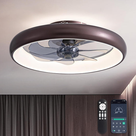 Ceiling Fans with Lights and Remote, 20'' Low Profile Flush Mount Ceiling Fan with Lights, 6 Wind Speeds, Modern Dimmable LED Ceiling Fan, Smart Ceiling Fan for Bedroom, Kids Room