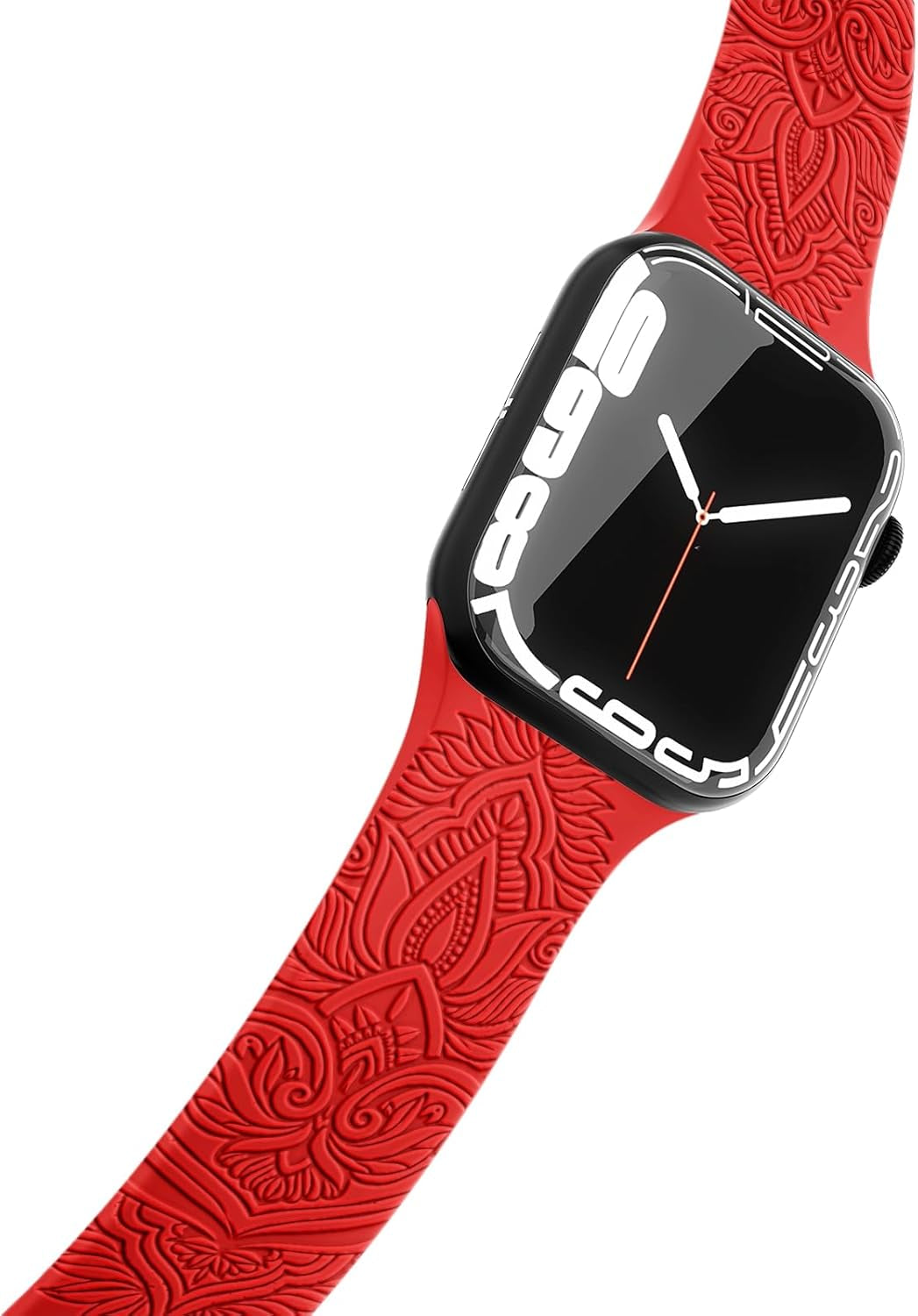 Chinese Style Engraved Bands Compatible with Apple Watch Bands 38Mm 40Mm 41Mm for Women Girl, Floral Design Soft Silicone Strap for Iwatch Ultra/Ultra 2 Series 9/8//7/6/5/4/3/2/1/SE