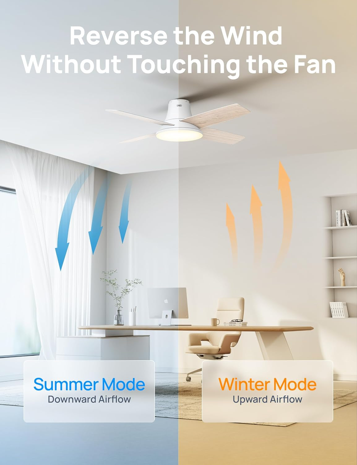 Smart Ceiling Fans with Lights and Remote, 12 Speeds & 3 Fan Modes, Quiet DC Motor, Easy to Install, Dimmable LED Ceiling Fans with App/Alexa Control, 12H Timer for Home, Indoor, White, 44''