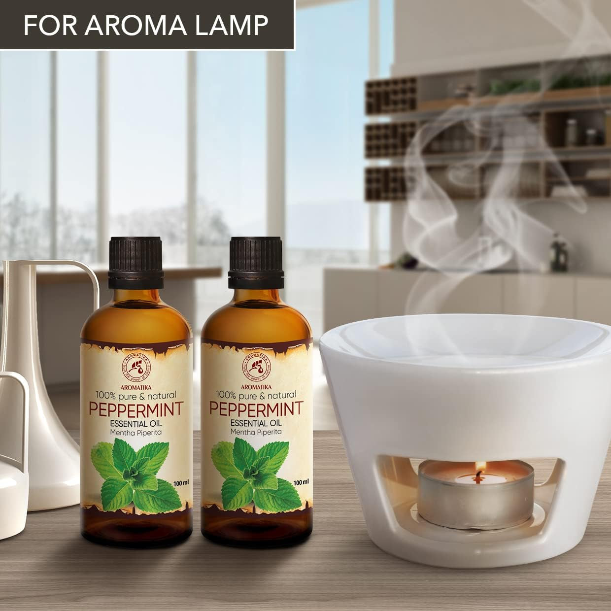 Peppermint Essential Oils 6.8 Fl Oz - 2X100Ml - Mentha Piperita - India - 100% Pure & Natural Oil - Best for Aromatherapy - Home Fragrances - Diffuser - Aroma Lamps - Skin Care TLBH