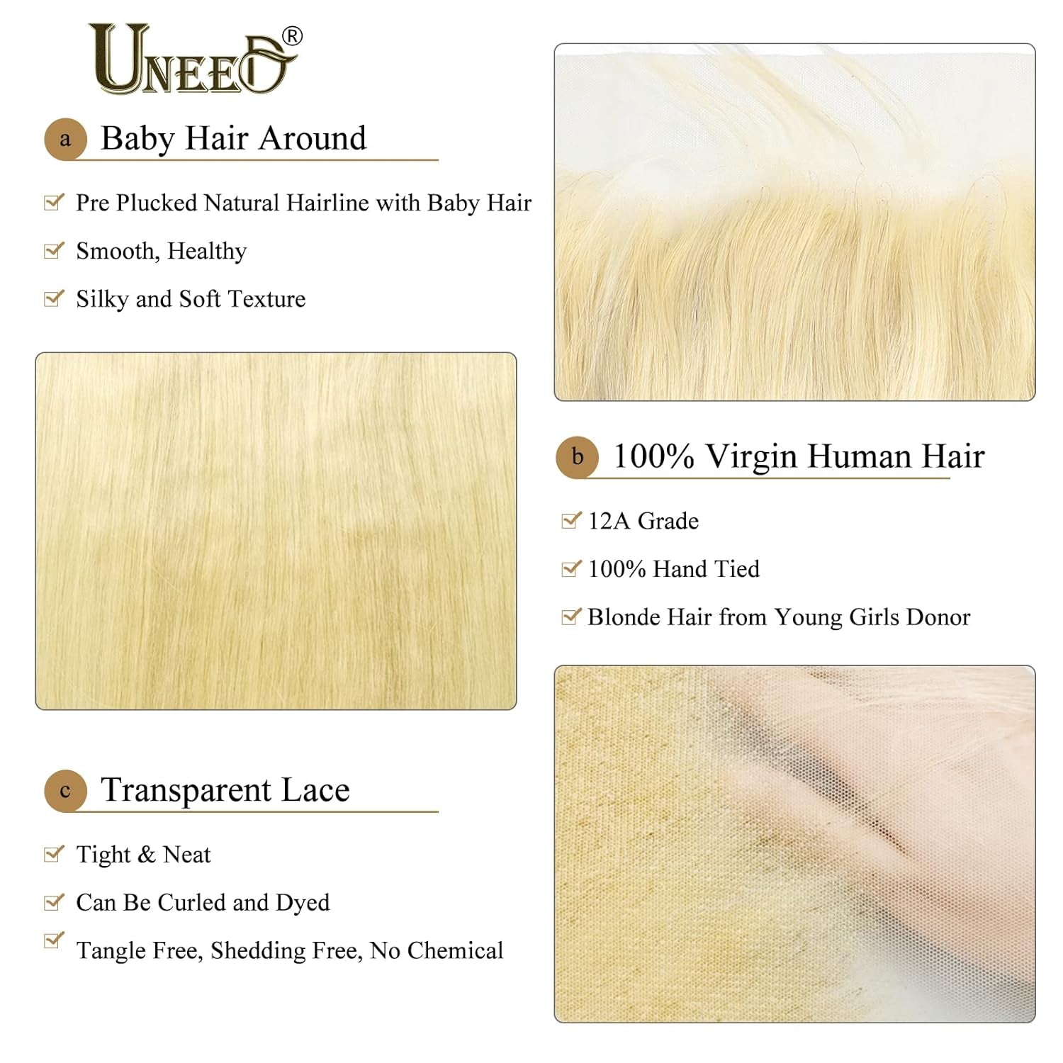 613 Frontal Blonde Frontal 13X4 Frontal Human Hair 16 Inch Straight Brazilian Virgin Human Hair Frontal 12A Transparent HD Lace Frontal Pre Plucked with Natural Hairline