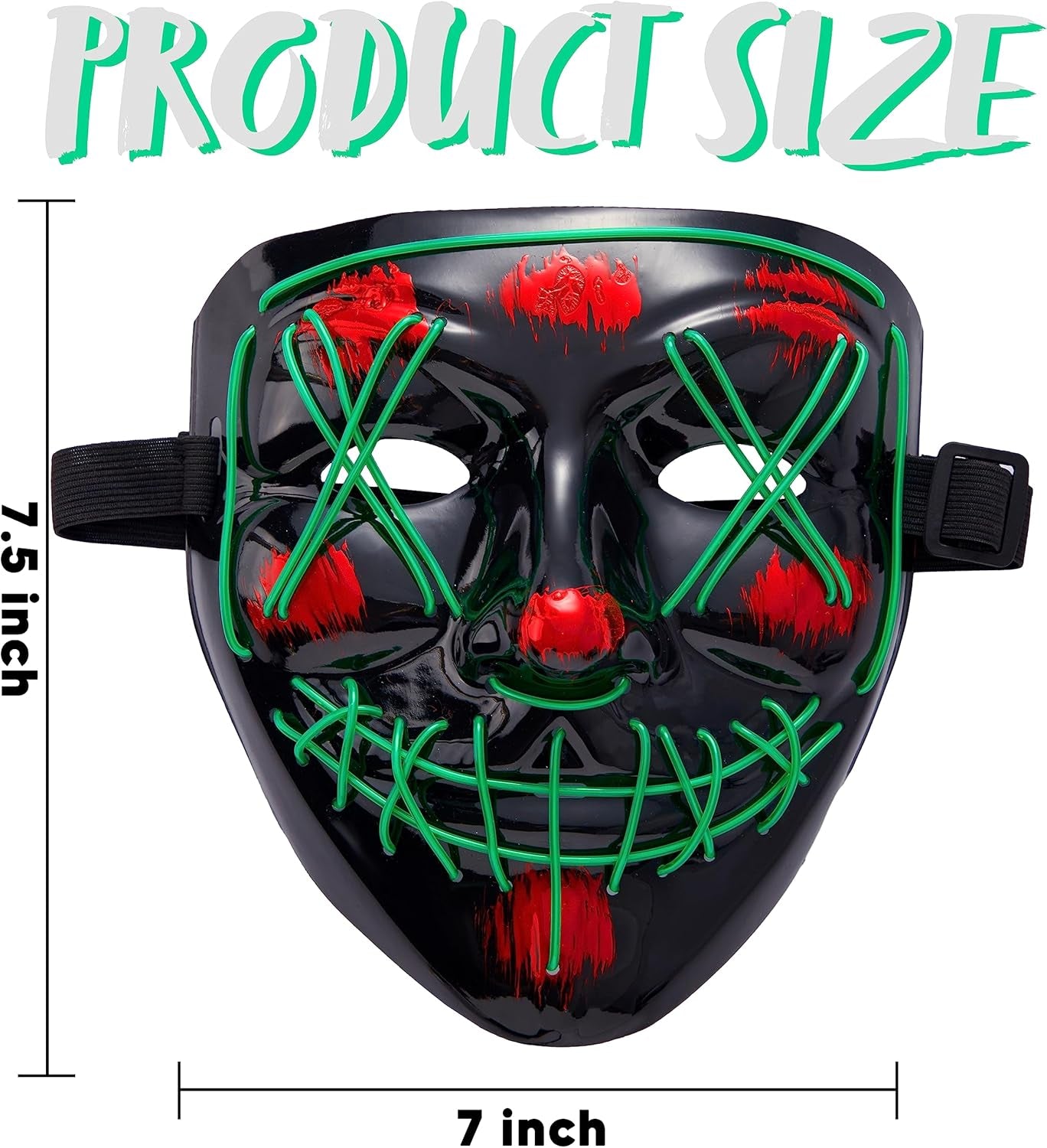 Halloween Led Mask Light up Scary Mask and Gloves Cosplay Costume (Green), Glow in the Dark Mask