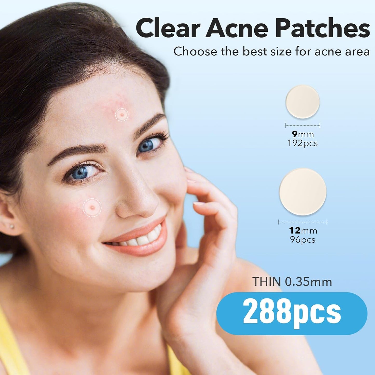 Pimple Patches for Face, Hydrocolloid Acne Patches, Cute round Shape Zit Covers, Spot Stickers with Tea Tree, Salicylic Acid & Cica Oil| 2 Sizes (9Mm, 12Mm) |288 Count