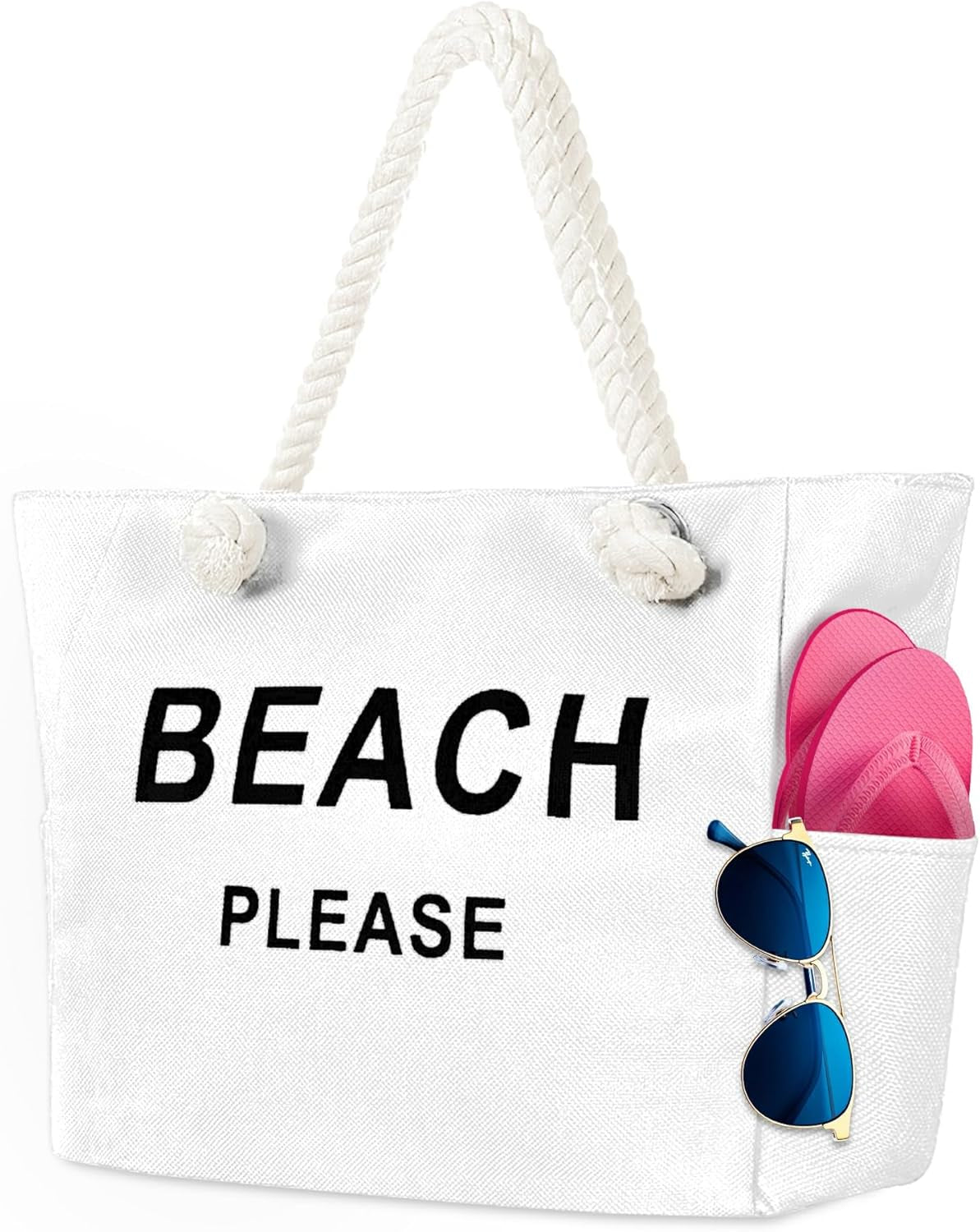 Large Canvas Beach Tote Bag with Zipper Women Swim, Travel, Shopping, Gym and Beach Holiday Cruise Essentials