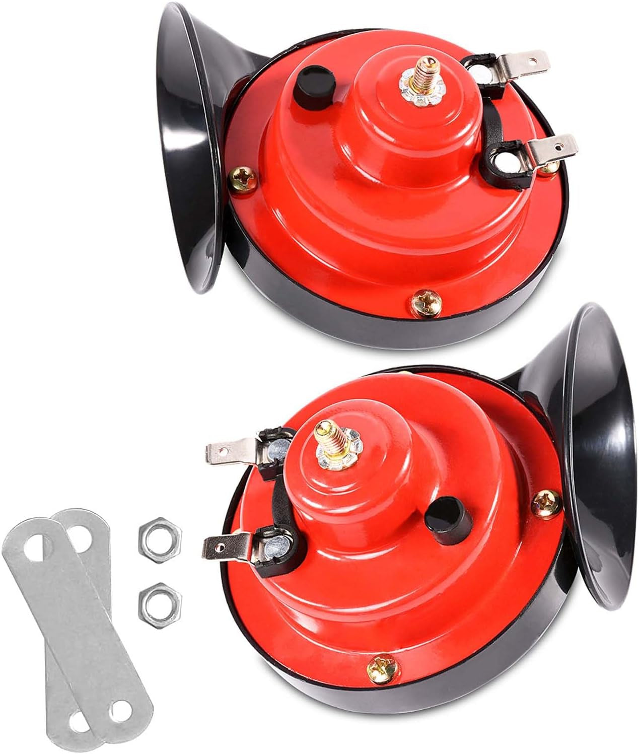 300DB Super Loud Train Horns for Truck, 2Pcs 12V Car Horn Kits, Loud Dual-Tone Waterproof Electric Air Horns, Automotive Accessories Universal for Cars Pickup Trucks Motorcycle Bike Boat (Black) TRUCK DRIVER