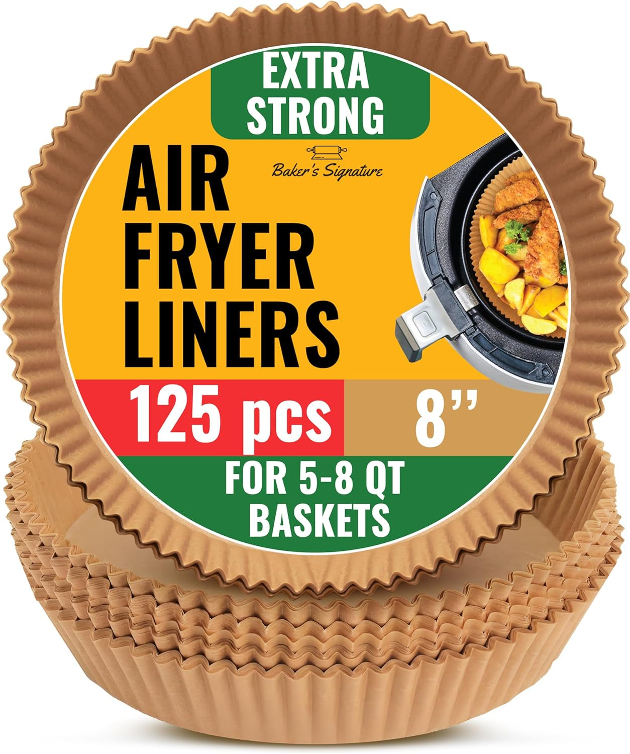 Air Fryer Paper Liners, 125Pcs Air Fryer Disposable Liners, Non-Stick and Oil Proof for Easy Cleanup, 8” Square for 5-8 Qt Basket by