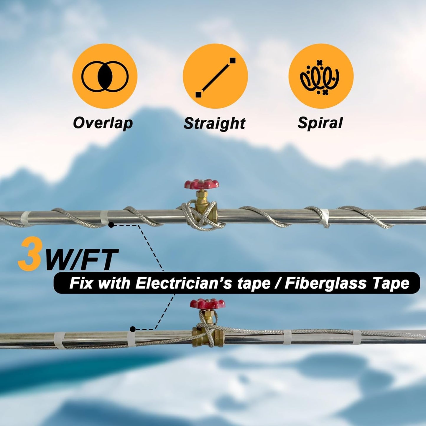 Mobile Home 100' Heat Cable HTM Braid Self Regulating Heating Tape Water Line Freeze Protection Heat Trace for Water Pipes