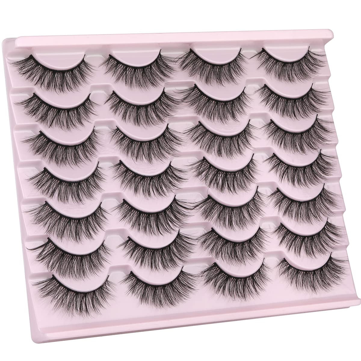 False Eyelashes 14Mm Faux 3D Mink Lashes Natural Look Fluffy Cat Eye Wispy Lashes Pack by , 14 Pairs
