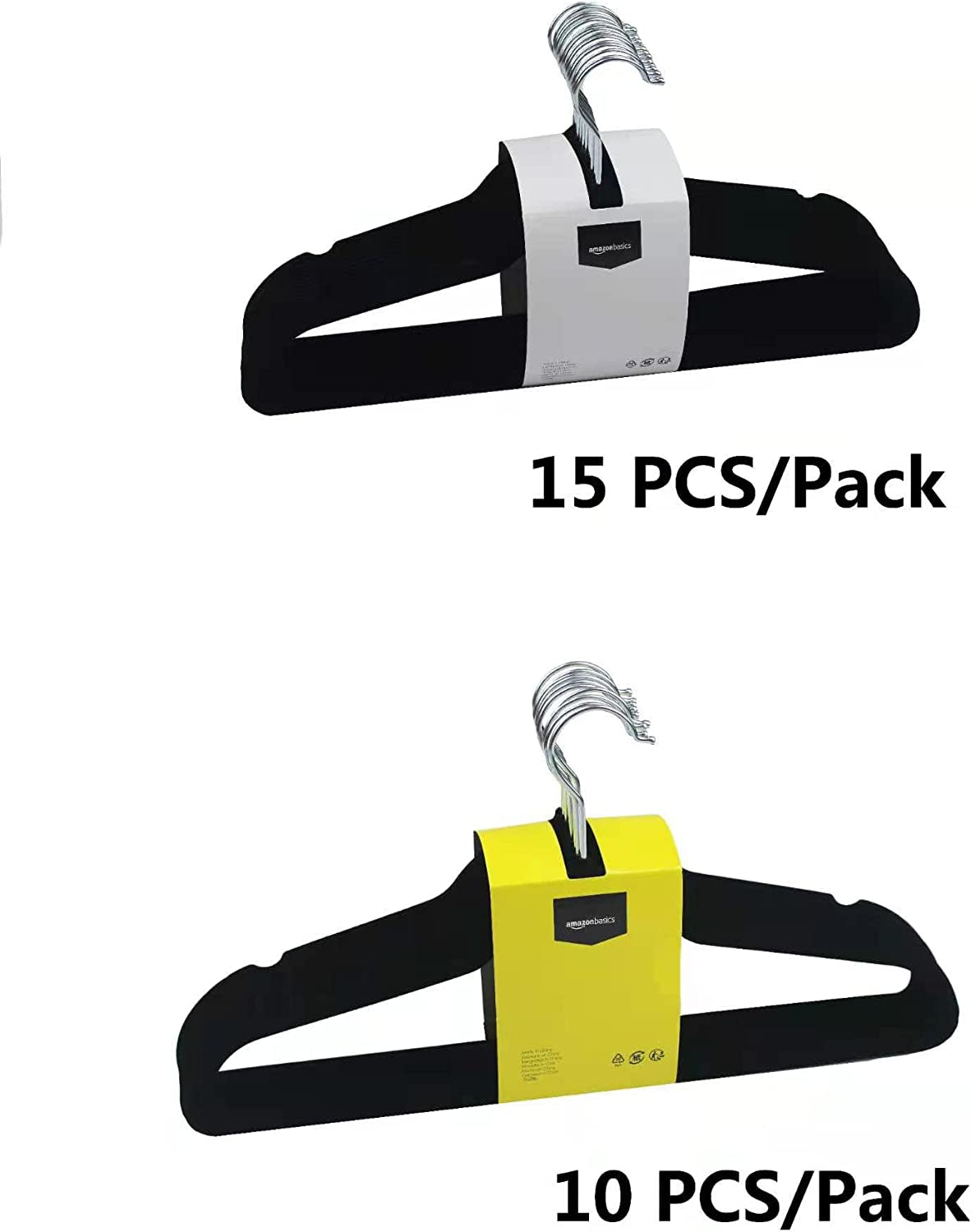 Slim, Velvet, Non-Slip Suit Clothes Hangers, Black/Silver - Pack of 50