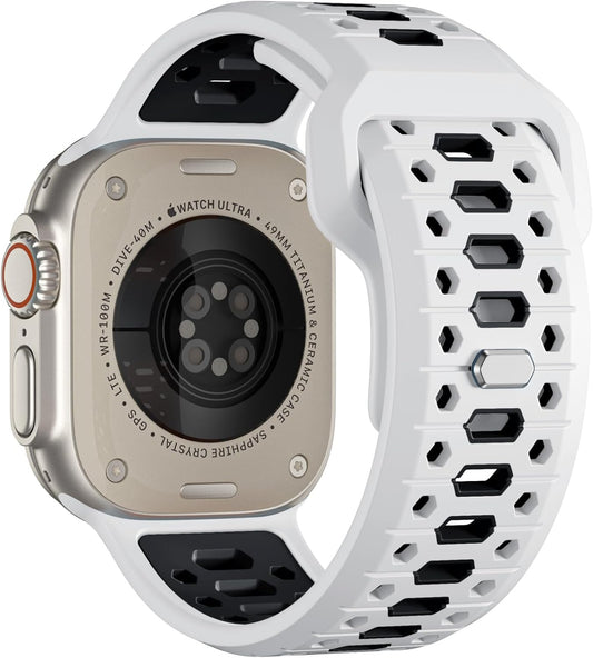 26MM Rugged Breathable Silicone Sport Band Compatible with 49Mm Apple Watch Ultra 2/1, 46Mm Series 10, 45Mm Series 9 8 7, 44Mm Series 6 5 4 SE 2/1, 42Mm Series 3 2 1