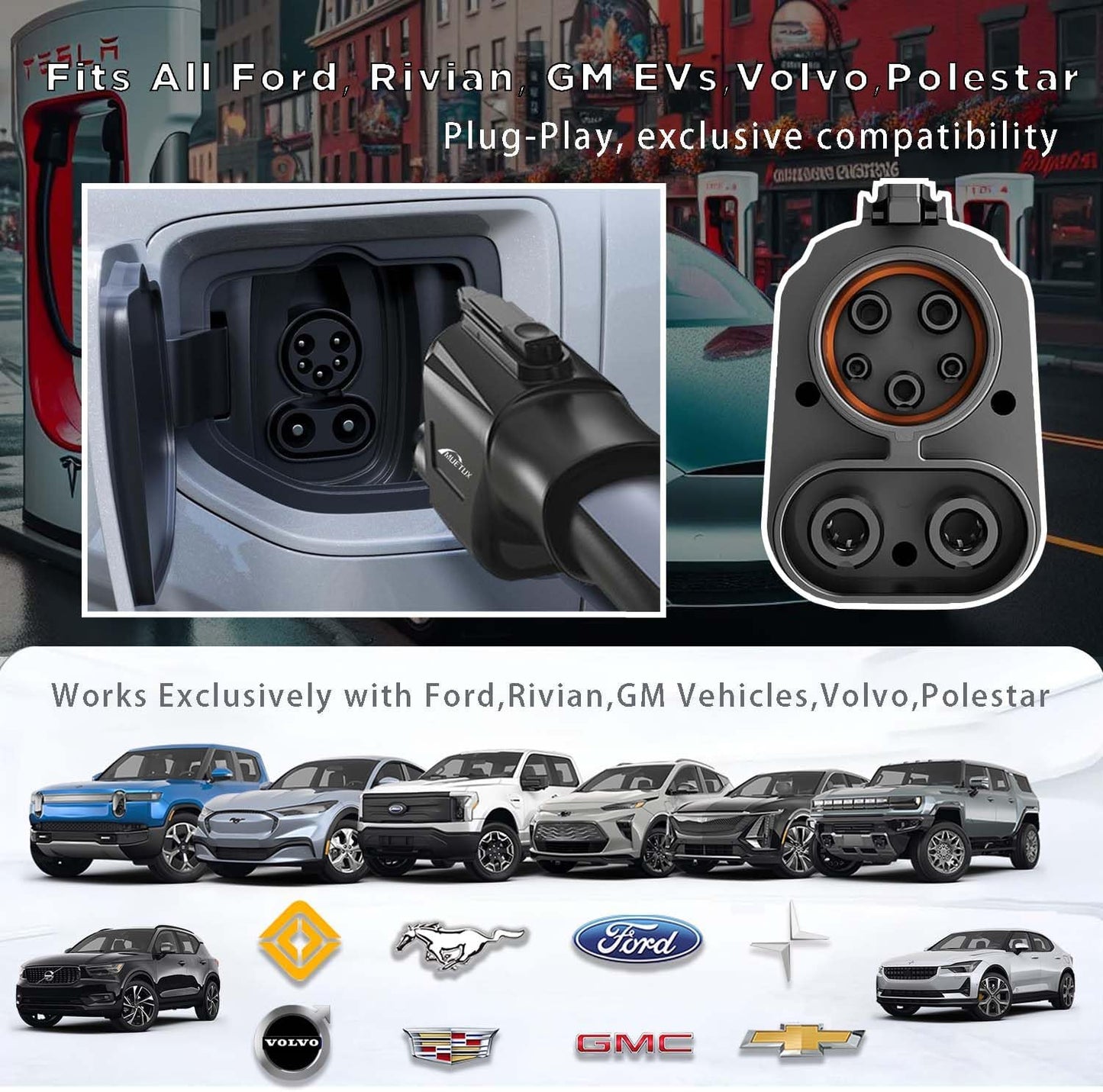 Nacs Supercharger to CCS1 Charging Adapter, [Max 500A, 1000V] Fit for Rivian,Ford,Mustang,Gm Evs,Volvo,Polestar, NACS to CCS Adapter, Tesla Supercharger Adapter,Fit for Tesla V1/V2/V3/V4 DC