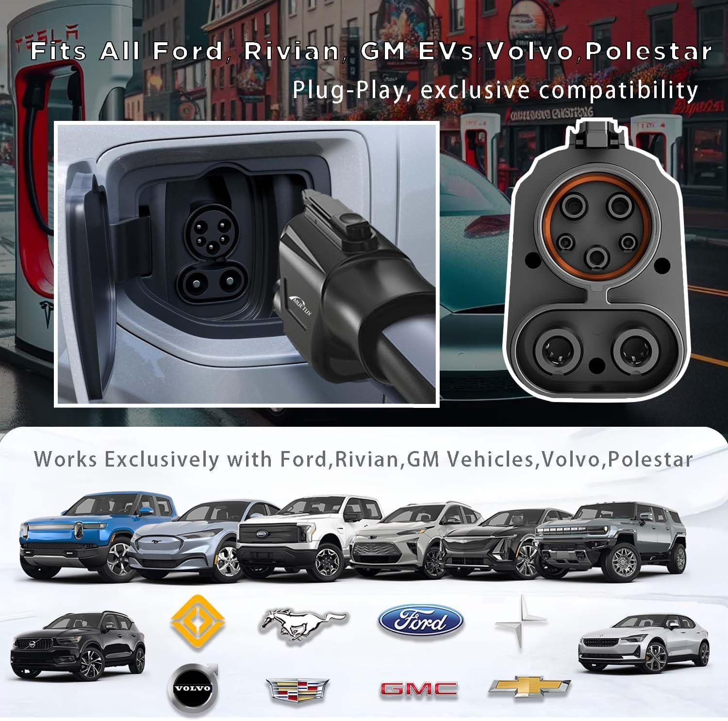 Nacs Supercharger to CCS1 Charging Adapter, [Max 500A, 1000V] Fit for Rivian,Ford,Mustang,Gm Evs,Volvo,Polestar, NACS to CCS Adapter, Tesla Supercharger Adapter,Fit for Tesla V1/V2/V3/V4 DC