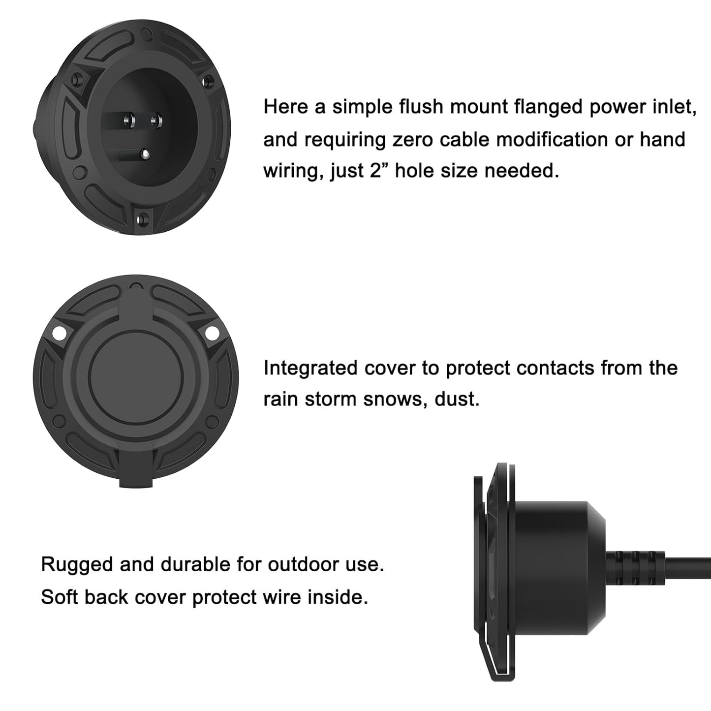15 Amp Ac-Port-Plug Rv-Outlet Extension-Integrated- Receptacle Electrical-Outlet： Waterproof NEMA 5-15 Flanged Inlet Plug Electrical Outlet Receptacle Box for Rv,Boat,Pickup,Jeep,Truck
