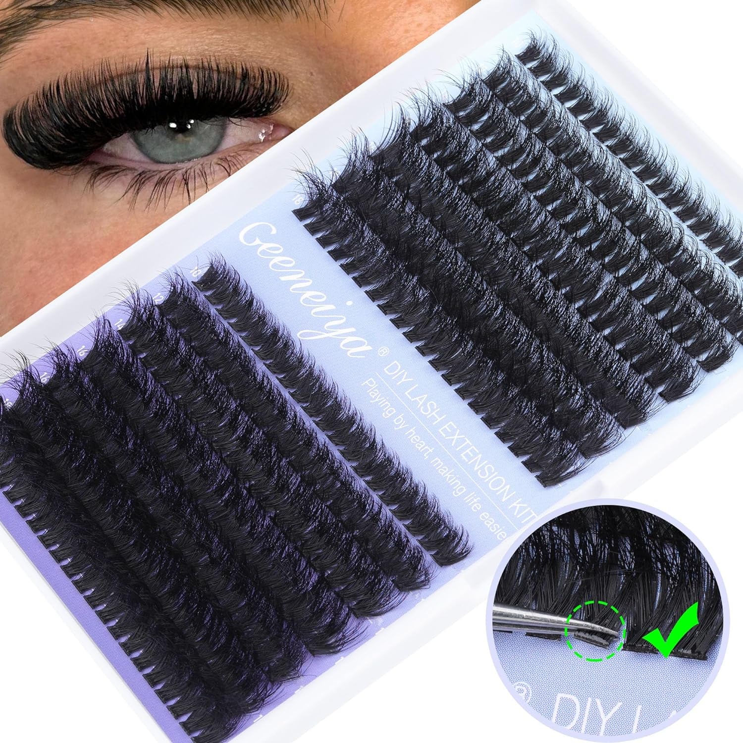 Fluffy Lash Extension Kit Cluster Eyelash Extension Kit Clusters Individual Lashes Kit with Lash Bond and Seal Glue, Lash Remover, Lash Applicator, User Manual for Beginners(60P+80P, 280Pcs)