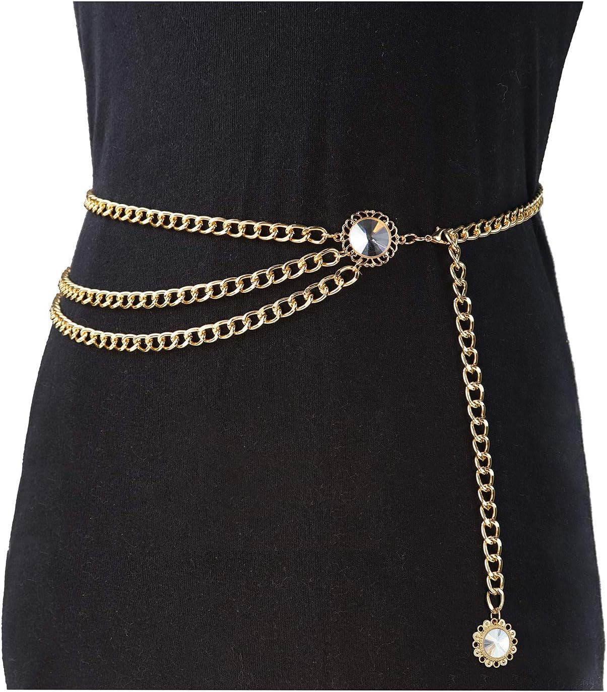 Multilayer Metal Waist Chain Dress Belts Metal Belt for Women