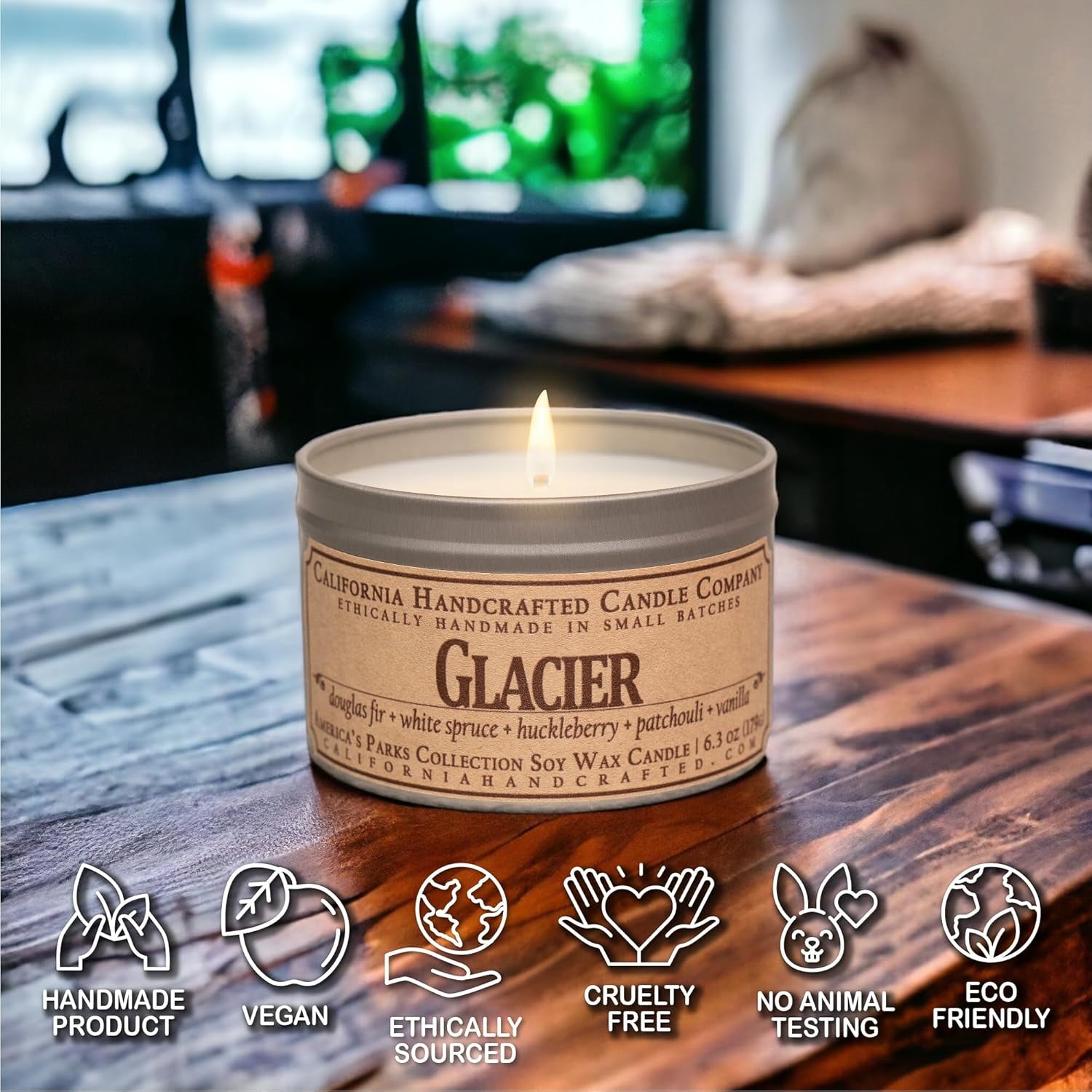 Glacier National Park Soy Candle | Douglas Fir, White Spruce, Huckleberry Scent | Essential Oils, Woodsy Decor, National Parks Gifts Natural Soy Wax, Handmade Gifts, Made in USA