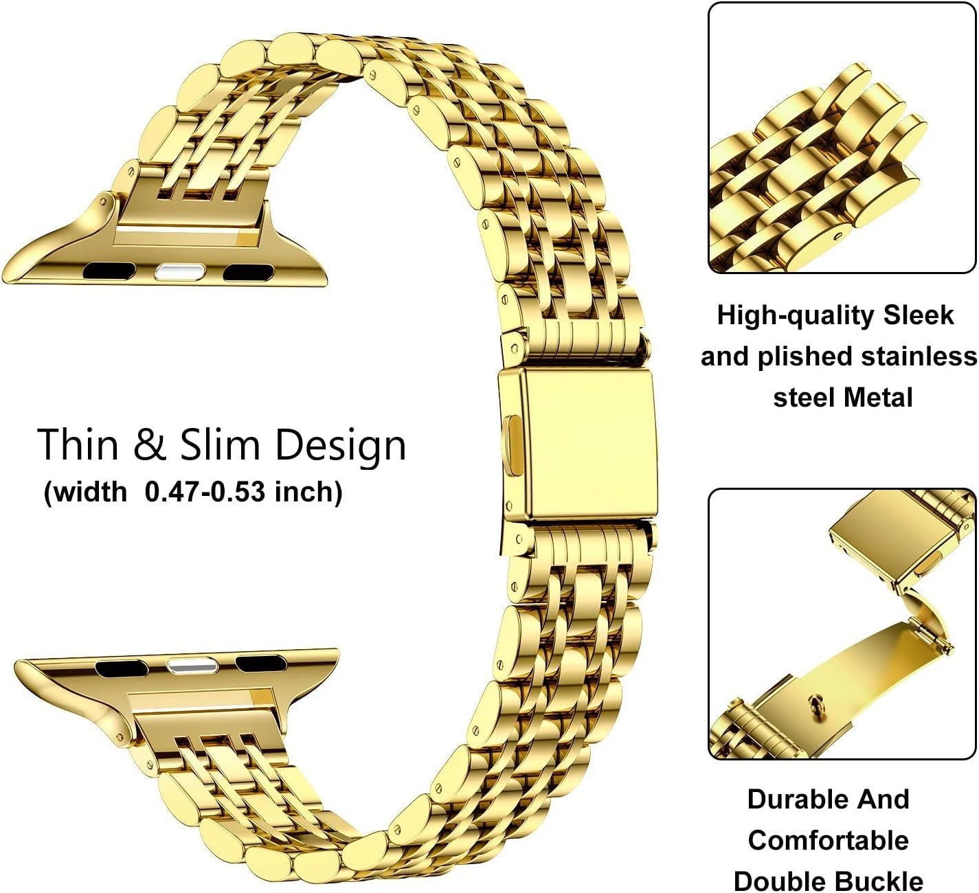 Slim Metal Band Compatible with Apple Watch Band 41Mm 40Mm 38,Mm,Dressy Stainless Steel Chain Strap for Women Iwatch Bands Series 9 8 7 6 5 4 3 2 1 Se,Gold