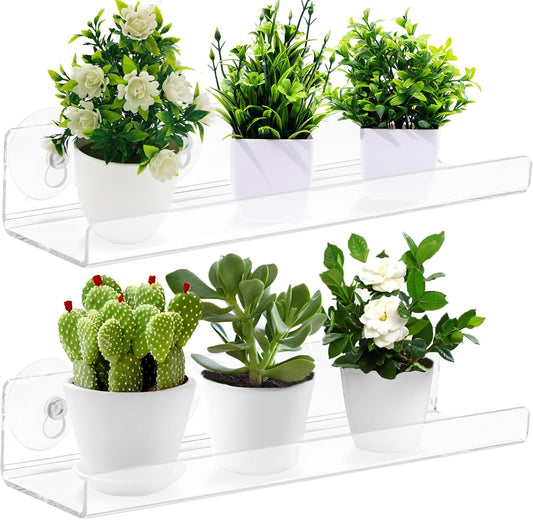 12 Inch Acrylic Window Sill Extender for Window Boxes, 2 Pack Window Shelf for Plants, Suction Cup Shelf for Plants Window, for Succulent Planters, Herb Pots, Indoor Plants (12In-2Pcs)